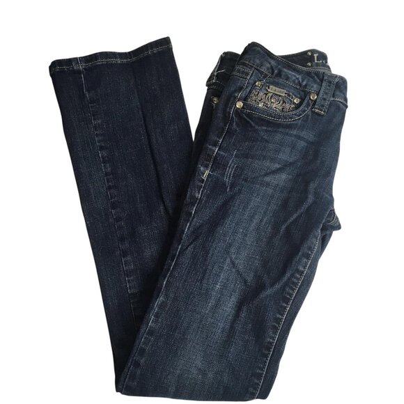 LA Idol Jeans Womens Size 5 Embellished Rhinestone Flap Pockets W29 L34 - Picture 9 of 16